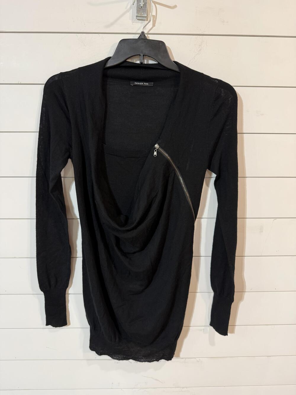 Patrizia Pepe Women's Black 100% Wool Long Sleeve Top US S 4-6 NWT